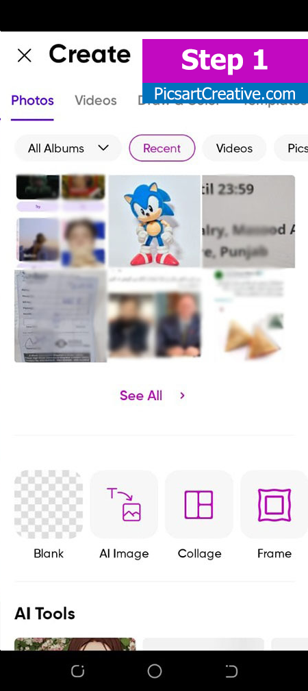 Remove background in Picsart - Picsartcreative step 1